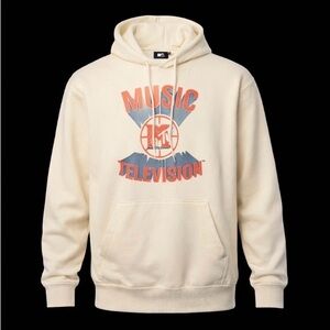 Vintage MTV Music Television Basketball Hoodie Pullover Sweatshirt Mens M Khaki